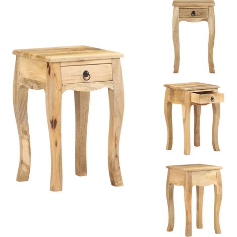 Table de chevet 28x28x46 cm Bois de manguier massif - Table De Chevet - Meuble Rustique - Bois De Manguier - Rangement Tiroir - Design Artisanal (1/5)