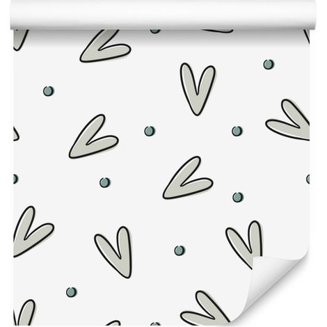 Papier peint blanc à motifs de cœurs abstraits 50x1000 cm (1/5)