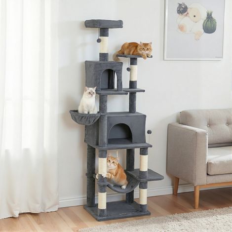 Árbol Rascador para Gatos con Plataforma Torre Escalador para Gatos con Cama Cuevas Postes de Sisal 60x48x202 cm Gris (1/5)