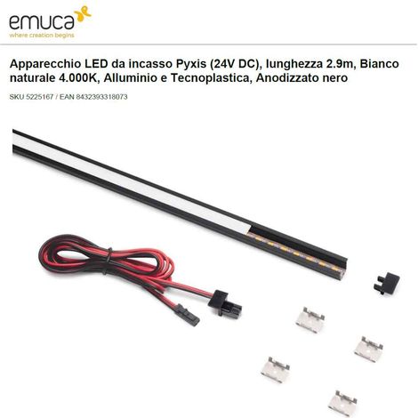 PROFILO DA 2,90 INCASSO NERO CON LED 8W/mt 4000K LUCE CALDA, STAFFE E TAPPI EMUCA PIXYS (1/5)