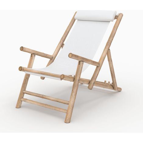 Silla de jardín de bambú y lona blanca - Vadella