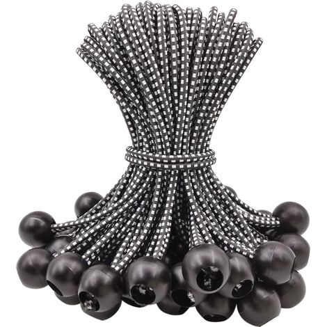 Lot de 50 tendeurs élastiques de 15 cm avec boules, réutilisables, pour filets de golf, buts de football, camping, piquets de tente, tuyaux d'arrosage (noir)