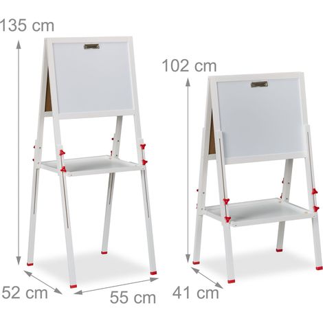 Lavagna a doppia faccia regolabile in altezza 120 x 60 cm pratica per bambini creativi in legno bianco 130016060