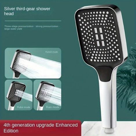 Doccetta regolabile con pulsante quadrato, getto d'acqua ultra potente e spesso, adatta per scaldabagni – Argento (1/5)