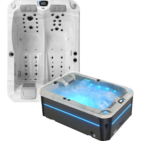 Spa gonflable 2 places allongées – 50 jets hydromassants – Pompe de filtration Balboa – Dimensions 210x148 cm – Couverture thermique incluse – Archipel (1/5)
