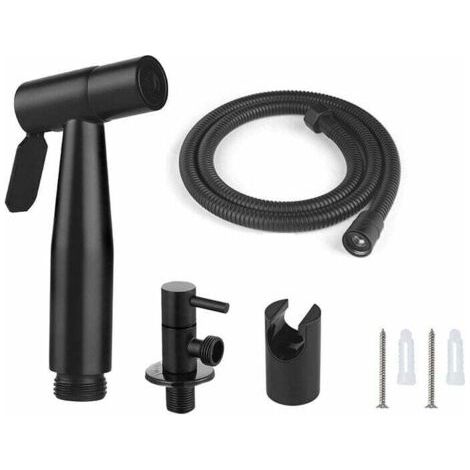 WC-Bidet-Set inklusive 1,5 m Schlauch und Halterung mit G1/2-Adaptern, Farbe: Schwarz.