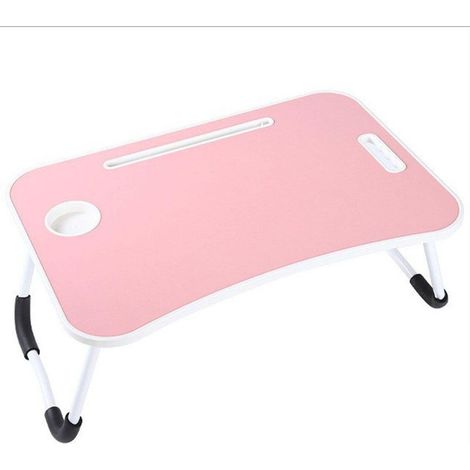 Tablette de lit pliable pour ordinateur portable avec porte-gobelet et plateau de pique-nique rose (1/5)