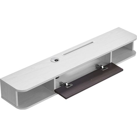 Meuble TV mural flottant 47", étagère avec rangement, panneau de particules, trou pour câbles, blanc. (1/5)