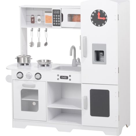 Cuisine enfant bois blanc lampe brouillard évier micro-ondes horloge machine à glaçons accessoires