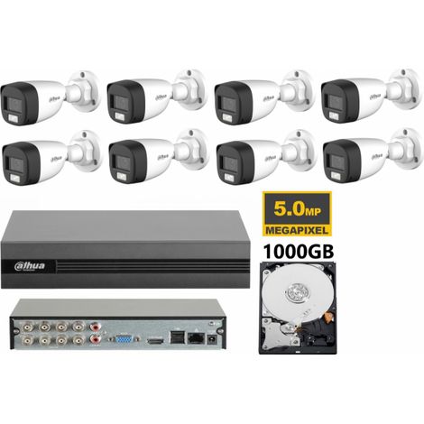 KIT videosorveglianza analogico Dahua DVR XVR 8 canali 8 telecamere dual light microfono 2 MP hdd 1TB