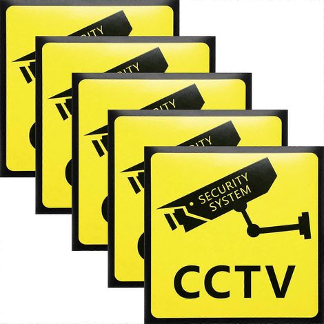 5 panneaux de vidéosurveillance, panneaux de sécurité extérieurs, panneaux d'avertissement de sécurité 24h/24-9.8x9.8cm-Yellow (1/2)