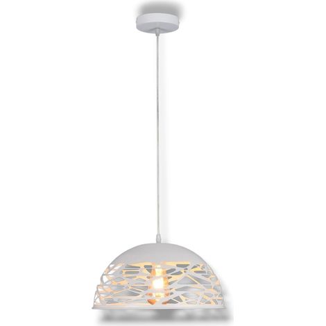 Lampadario a sospensione E27 in metallo bianco, paralume traforato Ø36 cm, design moderno, IP20 – Altezza regolabile fino a 137 cm