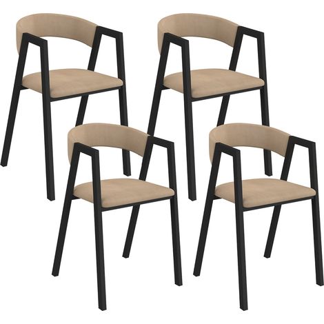 Lot de 4 chaises CAMILLE en métal noir et velours taupe avec accoudoirs (1/5)
