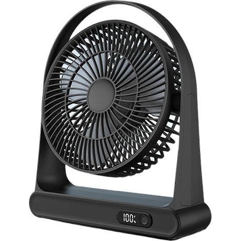 Ventilateur de bureau USB miniature, mini ventilateur rechargeable avec affichage numérique, noir (1/5)