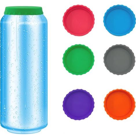 Lot de 6 bouchons pour canettes en silicone, anti-fuite, facile à nettoyer, protection standard pour bière, cola et boissons – 6 couleurs (1/5)
