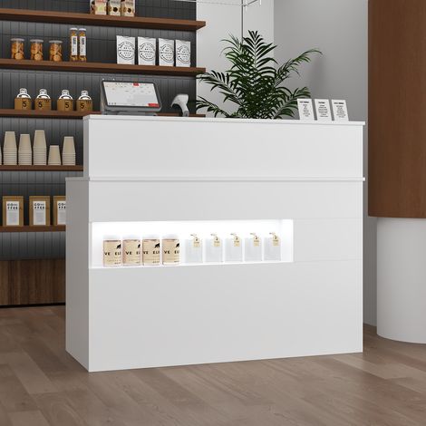 Comptoir d'accueil,Comptoir d'accueil avec lumières LED,Comptoir de réception avec deux tiroirs, avec porte+tiroir clavier, verrouillable,pour centres commerciaux,réception d'entreprise, 120 x 50 x 99