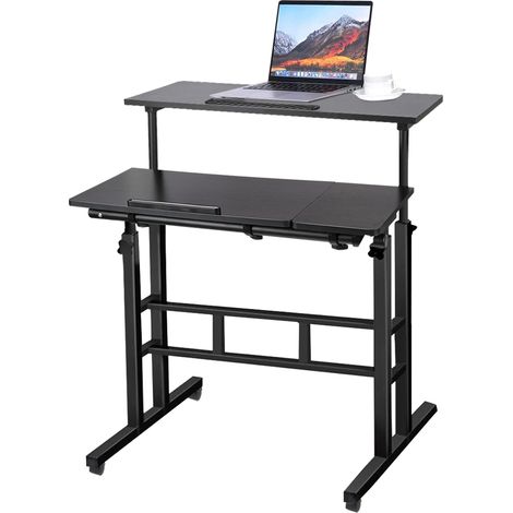 Scrivania per computer con 4 ruote, tavolo da gioco, tavolo da ufficio, 80x60x67-115 cm, nero (1/5)