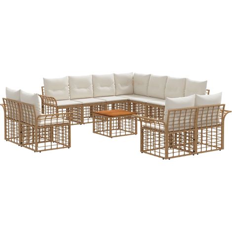 Outdoor-Sofagarnitur 12 pcs Natürlich und Cremweiß Polyester vidaXL