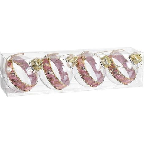 Boules de Noël roses transparentes dorées en plastique, lasso en tissu, 8 x 8 x 8 cm (4 unités) (1/5)