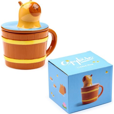 Capybara mug with lid ceramic 12 oz capacity