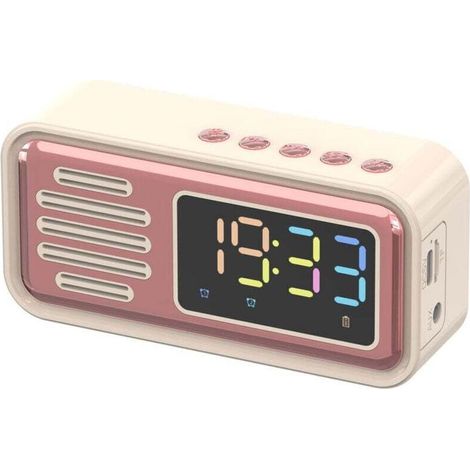 Haut-parleur Bluetooth Portable et Innovant - Tableau de Bord Rétro avec Réveil et Écran LED Coloré - Beige (1/4)