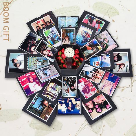 Überraschungsbox – Personalisierbare Fotobox mit 6 Seiten – Für Geburtstage, Hochzeiten, Verlobungen, Valentinstag, Muttertag – Schwarz – Wiederverwendbar – 1 Stück (1/5)