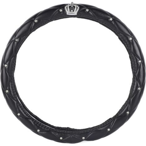 Housse de Volant de Voiture, Style Cristal de Couronne Noire, Matériau PU Antidérapant, Protection de Volant pour Volant de 38 Cm (1/5)