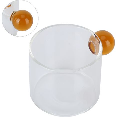 Tasse à thé en verre transparent résistant à la chaleur, 120 ml, anse boule, anse jaune. (1/5)