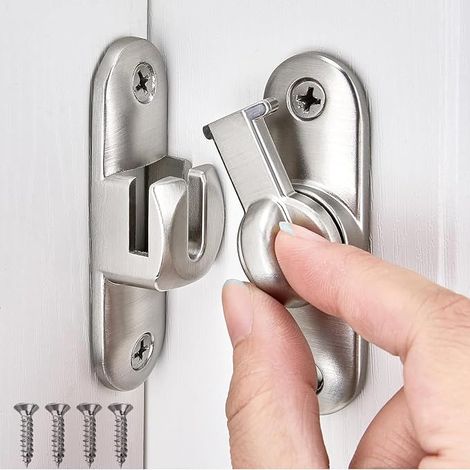 Verrou de porte de grange à angle droit en alliage de zinc 90/180 degrés pour porte de portail, serrure, quincaillerie pour jardin, salle de bain, armoire, fenêtre (argenté) (1/5)