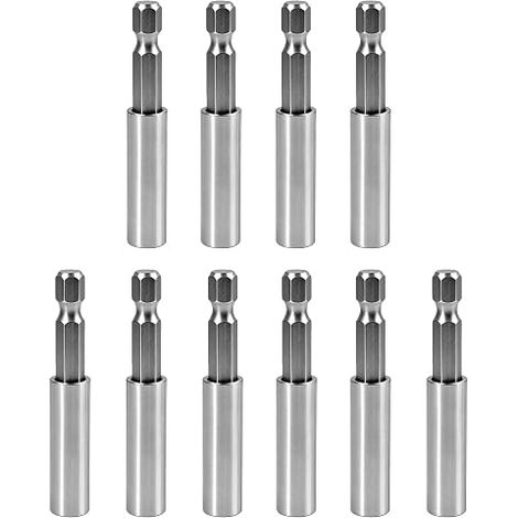 10pcs 60mm Stainless Steel Magnetic Bit Holder 1/4" Quick Change Bit Extension Bit Holder Rustproof for Screwdriver, Drill and Impact Wrench (1/5)