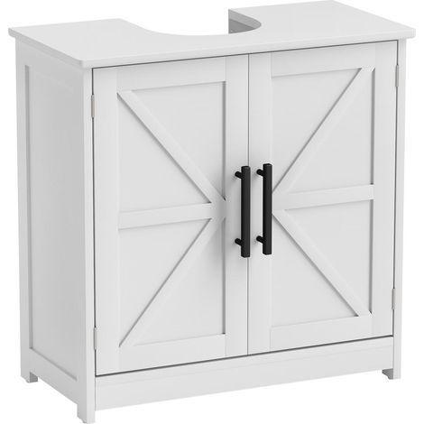 Meuble 2 Portes 60x30x60 cm Sous Lavabo Rangement Salle de Bain avec Étagère Réglable Style Grange Blanc (1/5)