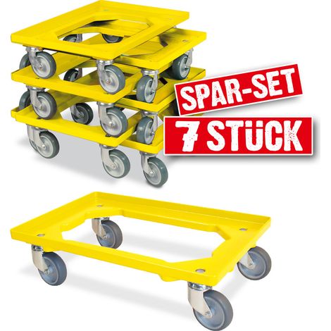 BRB Lot de 7 roulettes logistiques pour conteneur 600 x 400 mm - Charge maximale : 250 kg - Jaune (1/2)