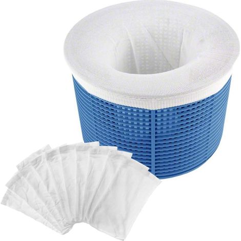 Lot de 10 chaussettes filtrantes pour écumoire de piscine, sacs poubelle pour skimmer – Filtration fine et jetable–DELKEVIC (1/4)