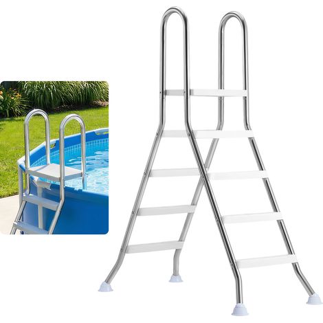 VEVOR Escalera para Piscina Desmontable de 4 Peldaños Hasta 150 kg, Escalera de Seguridad Antideslizante de Acero Inoxidable con Pasamanos Ergonómicos, Patas de Goma para Piscina Elevada de 125 cm (1/5)