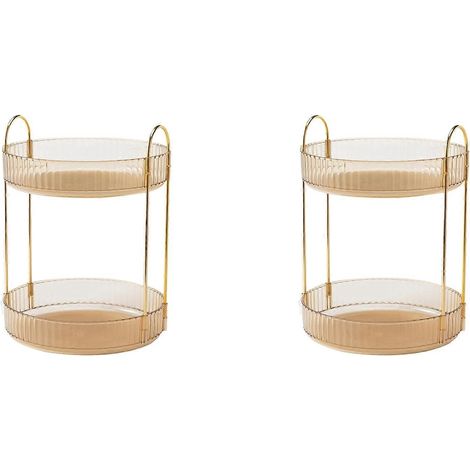 Lot de 2 organisateurs de maquillage rotatifs à 2 niveaux, pour soins de la peau et parfums, idéal pour la salle de bain ou le comptoir. Couleur : Ambre doré. (1/5)