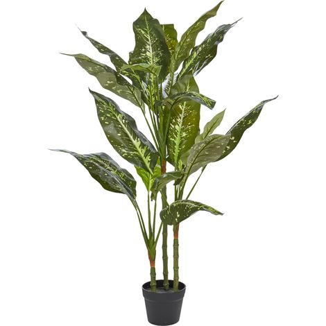 Planta artificial en maceta decoración interior de plástico con maceta negra 110 cm Dieffenbachia (1/5)