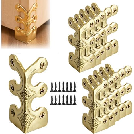 Protections d'angle pour plinthes en métal, 10 pièces, protections d'angle vintage en métal avec 60 vis, pour armoires, boîtes, meubles, étagères et tables