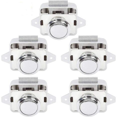 Bouton poussoir Loquet sans clé Serrure de meuble Fermoir Bouton de porte de placard pour RV caravane de moteur 5 pièces Argent (1/5)