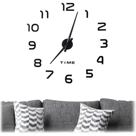 Relaxdays Horloge murale DIY à coller, Chiffres 3D, XL, Sticker mural, Analogique, Heure, Cuisine, Salon, Entrée, noir (1/5)