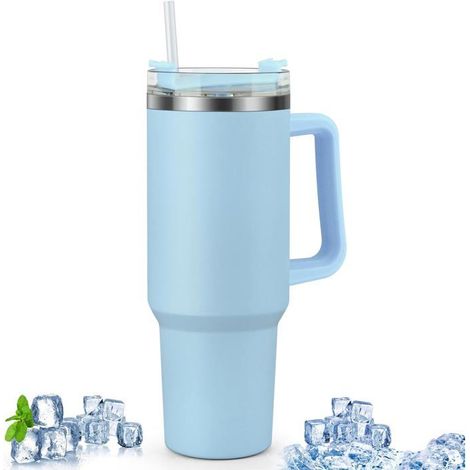 Mug isotherme 1200 ml, tasse de voyage en acier inoxydable à double paroi avec poignée et paille, chaud et froid (1/5)