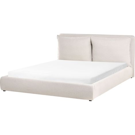 EU Super King Size Waterbed Beige Fabric 6ft Upholstered Cushion Back Bedroom Modern Style BAJONNA (1/5)