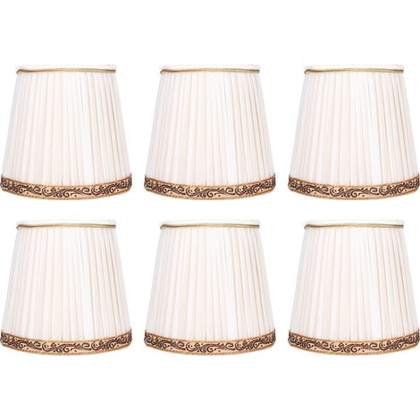 Lot de 6 abat-jour à pince en tissu mesh beige avec bordure dorée, pour lustre/plafonnier E14 (1/5)
