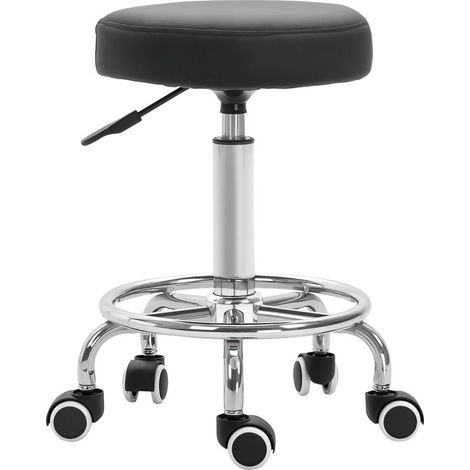 Tabouret de salon réglable en hauteur, similicuir, jusqu'à 110 kg, Ø 42 x 50-64 cm (H), noir (1/5)