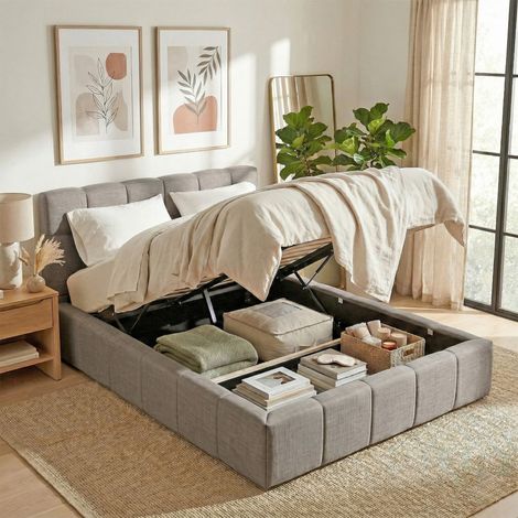 Lit coffre 160x200 cm ELIAS + sommier / Gris clair/ (1/5)
