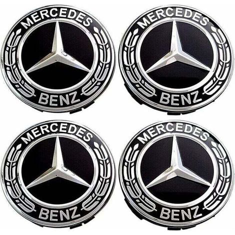 Lot de 4 capuchons de roue centrale 75mm – Plastique ABS et aluminium – Remplacement enjoliveurs – Compatible Mercedes Benz