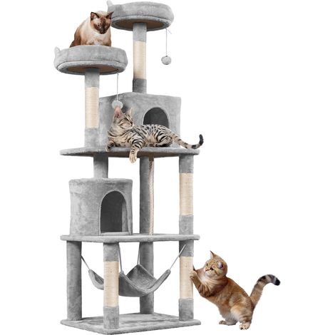 Homevive Árbol Rascador para Gatos Grandes Altura 179 cm Torre de Gatos Multiniveles Adultos con Plataformas Cuevas Cesta Hamaca Gris Claro (1/5)