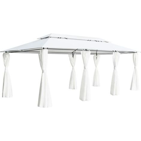 Pavillon de jardin avec rideaux, 600 x 298 x 270 cm, blanc, 180 g/m² (1/2)