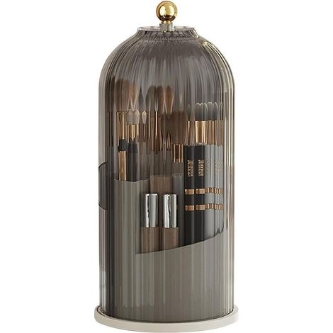 Boîte de rangement rotative pour cosmétiques, porte-pinceaux de maquillage, porte-parfum et présentoir à cosmétiques convient pour eye-liner, rouge à lèvres (noir transparent). (1/5)