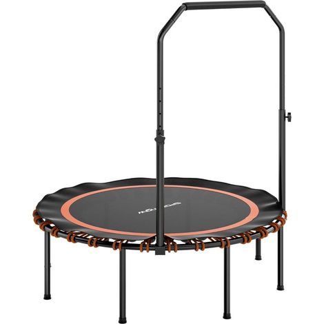 Trampoline de fitness avec barre de maintien réglable, trampoline sportif pour une utilisation intérieure et extérieure, acier, plastique, orange