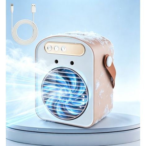 Mini rafraîchisseur d'air avec brumisateur - Rafraîchisseur d'air et humidificateur portable - Ventilateur portable - Rechargeable par USB - Idéal pour le bureau, la chambre et le bureau (1/5)